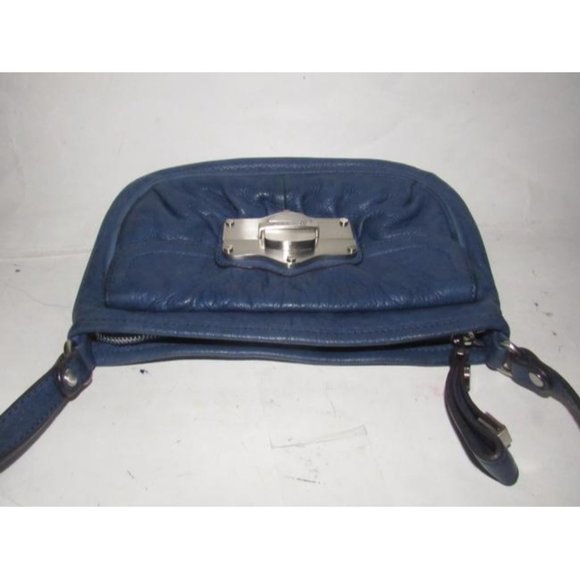 B Makowsky Denim Blue and Leather Crossbody With Bold Chrome Accents - Picture 9 of 12